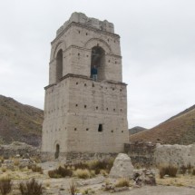 Ancient church tower between La Paz and Cochabamba